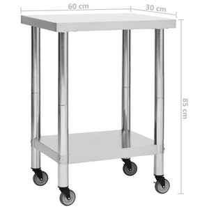 Πάγκος Εργασίας Κουζίνας με Ροδάκια 60x30x85 εκ Ανοξείδ. Ατσάλι - Pakobazaar