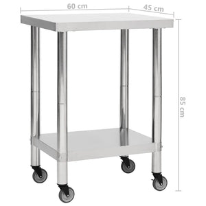 Πάγκος Εργασίας Κουζίνας με Ροδάκια 60x45x85 εκ Ανοξείδ. Ατσάλι