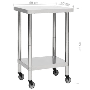 Πάγκος Εργασίας Κουζίνας με Ροδάκια 60x60x85 εκ Ανοξείδ. Ατσάλι - Pakobazaar
