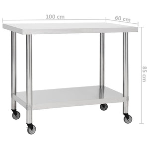 Πάγκος Εργασίας Κουζίνας με Ροδάκια 100x60x85εκ Ανοξείδ. Ατσάλι - Pakobazaar