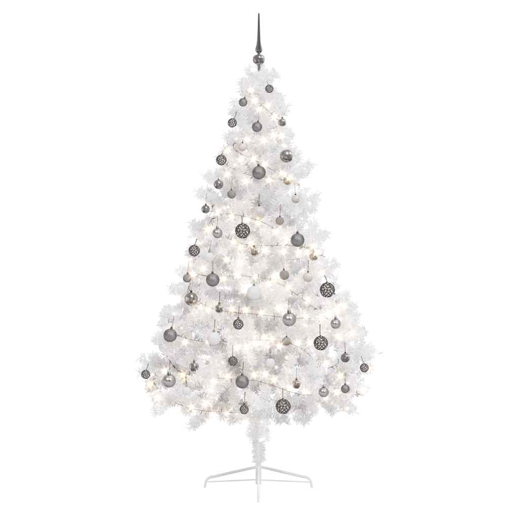 Χριστ. Δέντρο Μισό Προφωτισμένο Τεχνητό Μπάλες Λευκό 180εκ - PAKOBAZAAR