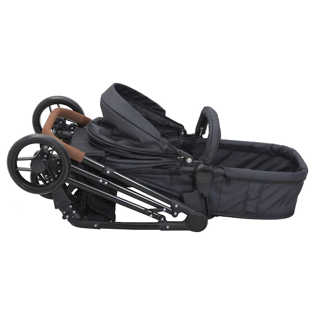 Καροτσάκι Μωρού 2 σε 1 Ανθρακί / Μαύρο Ατσάλινο - Pakobazaar