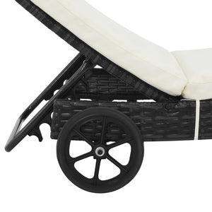 Ξαπλώστρες 2 τεμ Μαύρες Συνθετικό Ρατάν με Ροδάκια & Μαξιλάρια - Pakobazaar