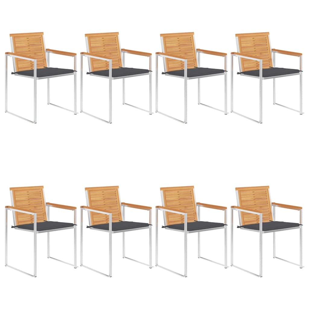 Καρέκλες Κήπου 8 τεμάχια από Μασίφ Ξύλο Teak με Μαξιλάρια - PAKOBAZAAR