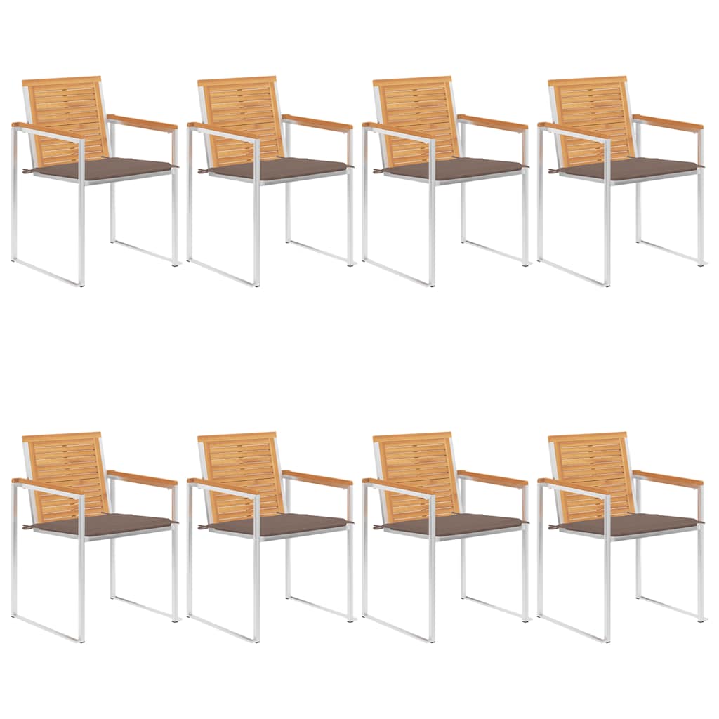 Καρέκλες Κήπου 8 τεμάχια από Μασίφ Ξύλο Teak με Μαξιλάρια - PAKOBAZAAR