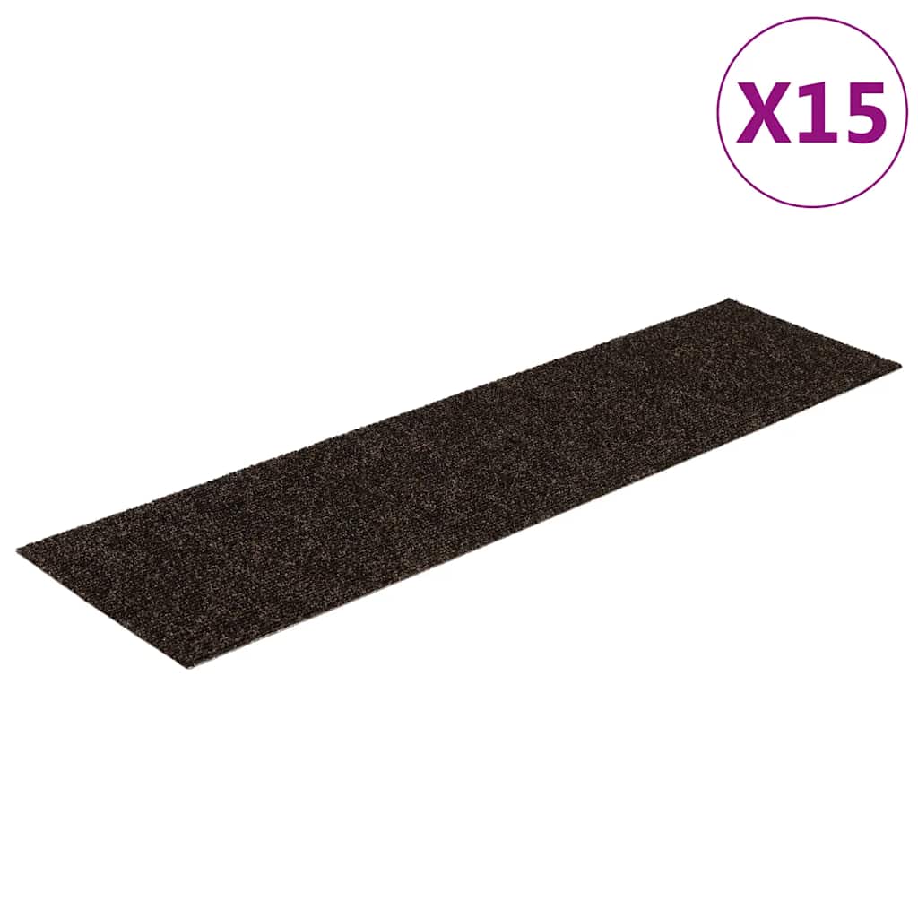 Πατάκια Σκαλιών Αυτοκόλλητα 15 τεμ. 76x20 εκ. Σκούρο Καφέ Ορθογώνια