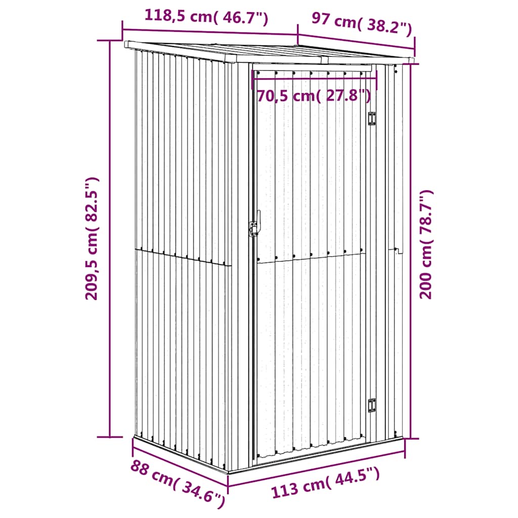 Αποθήκη Κήπου Ανθρακί 118,5x97x209,5 εκ. Γαλβανισμένο Ατσάλι - PAKOBAZAAR