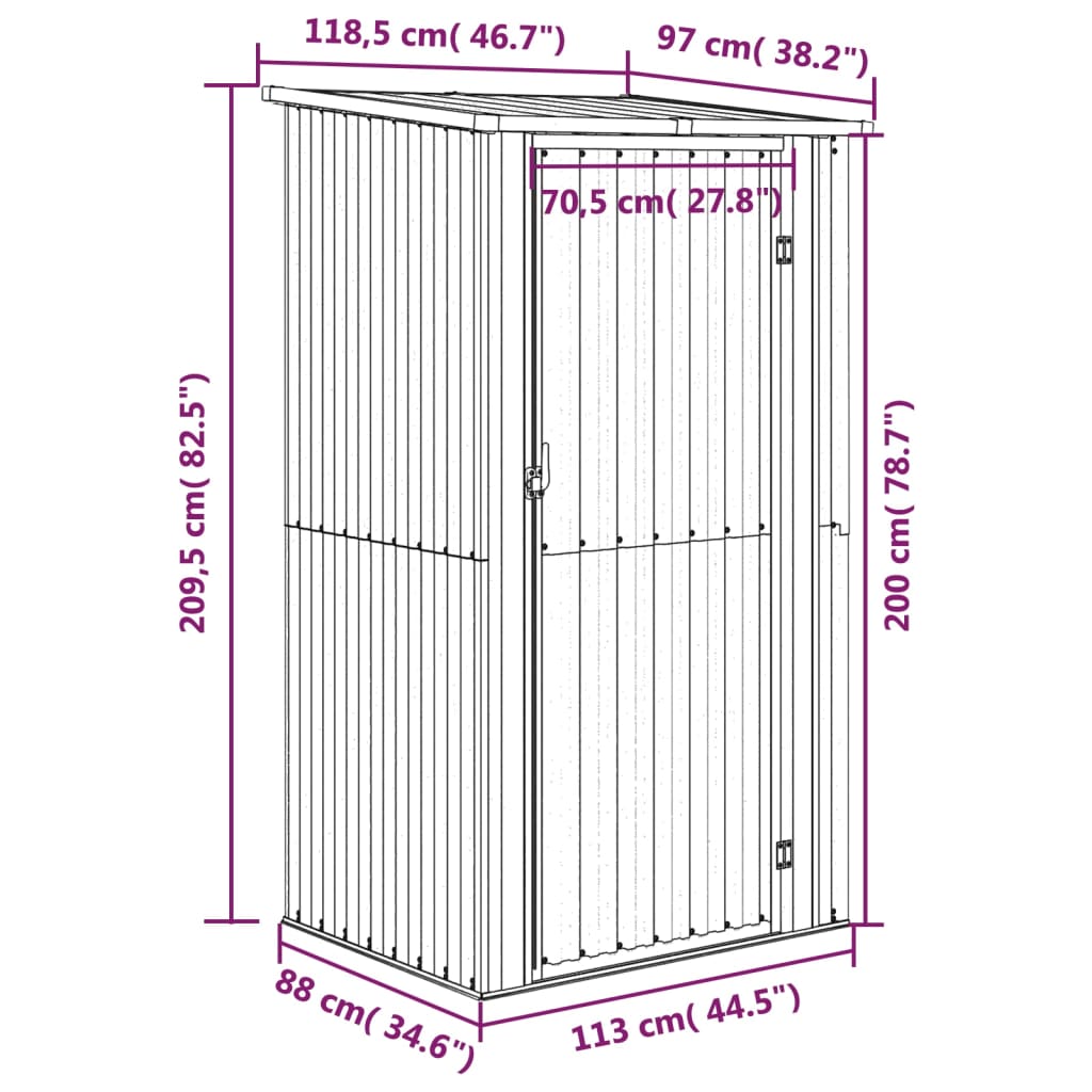Αποθήκη Κήπου Καφέ 118,5 x 97 x 209,5 εκ. από Γαλβανισμένο Ατσάλι - PAKOBAZAAR