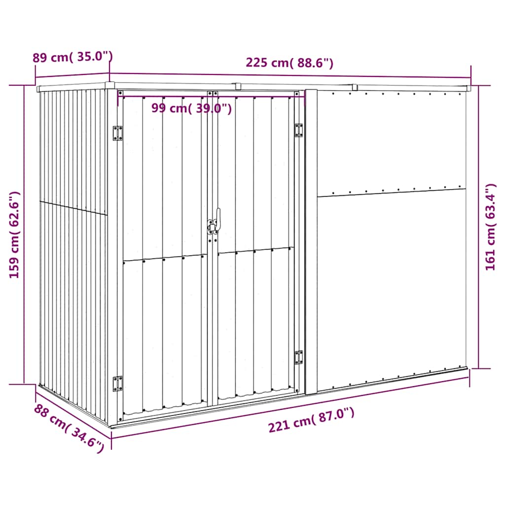 Αποθήκη Εργαλείων Κήπου Γκρι 225 x 89 x 161 εκ. Γαλβαν. Ατσάλι