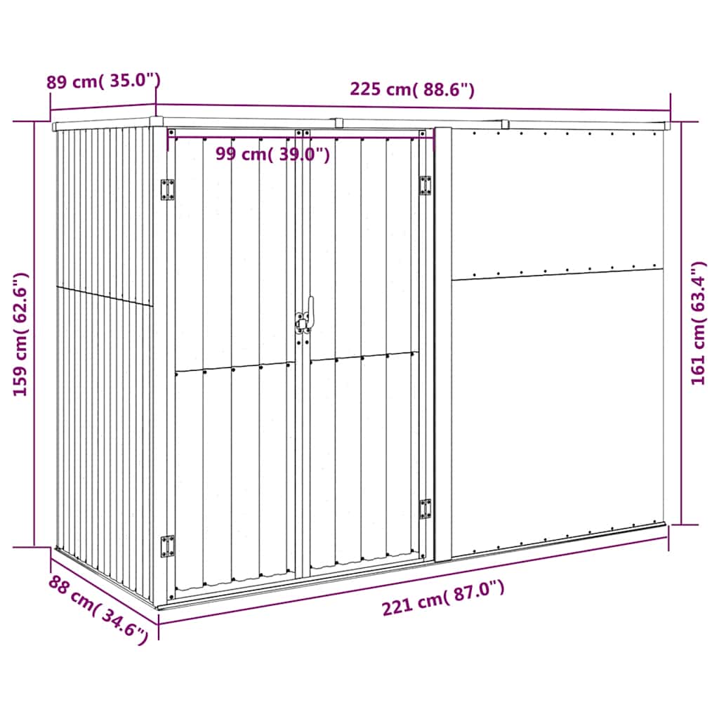 Αποθήκη Εργαλείων Κήπου Καφέ 225x89x161 εκ. Γαλβαν. Ατσάλι