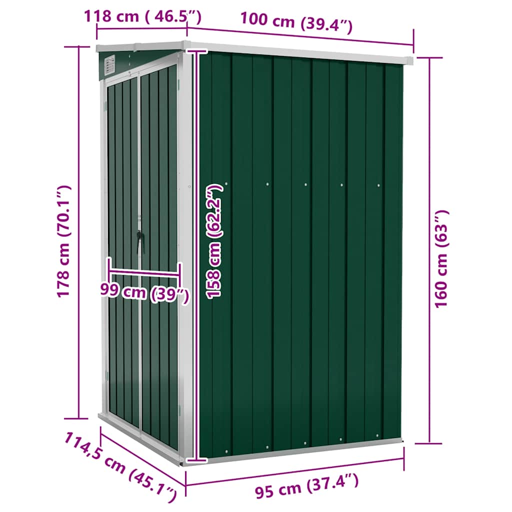 Αποθήκη Κήπου Επιτοίχια Πράσινη 118x100x178 εκ από Γαλβ. Ατσάλι