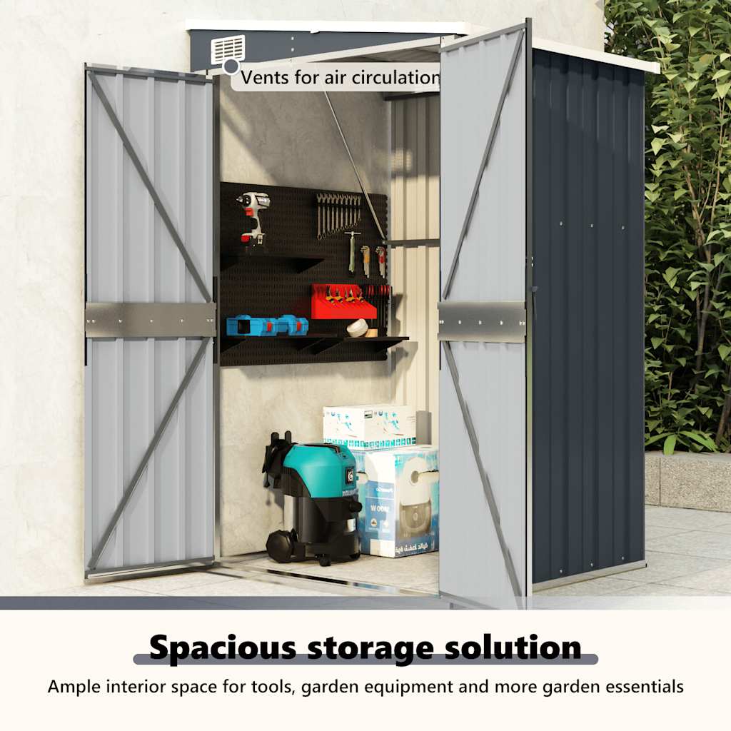 Αποθήκη Κήπου Επιτοίχια Ανθρακί 118 x 100 x 178 εκ. από Ατσάλι