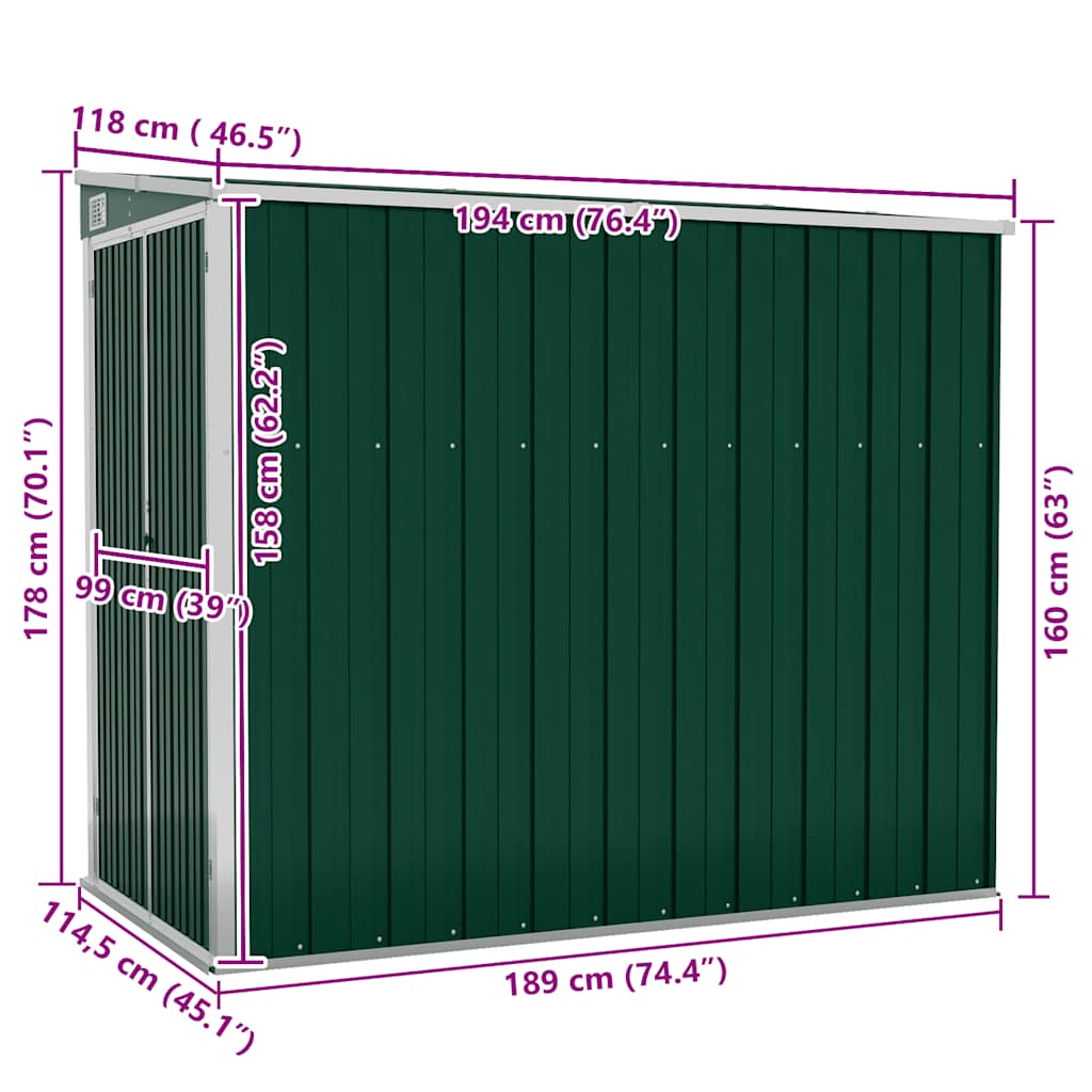 Αποθήκη Κήπου Επιτοίχια Πράσινη 118x194x178 εκ από Γαλβ. Ατσάλι - Pakobazaar