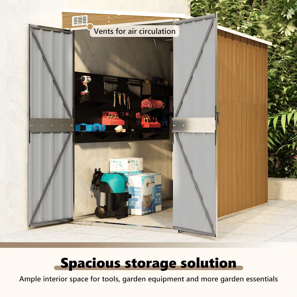 Αποθήκη Κήπου Επιτοίχια Καφέ 118x194x178 εκ. από Γαλβ. Ατσάλι