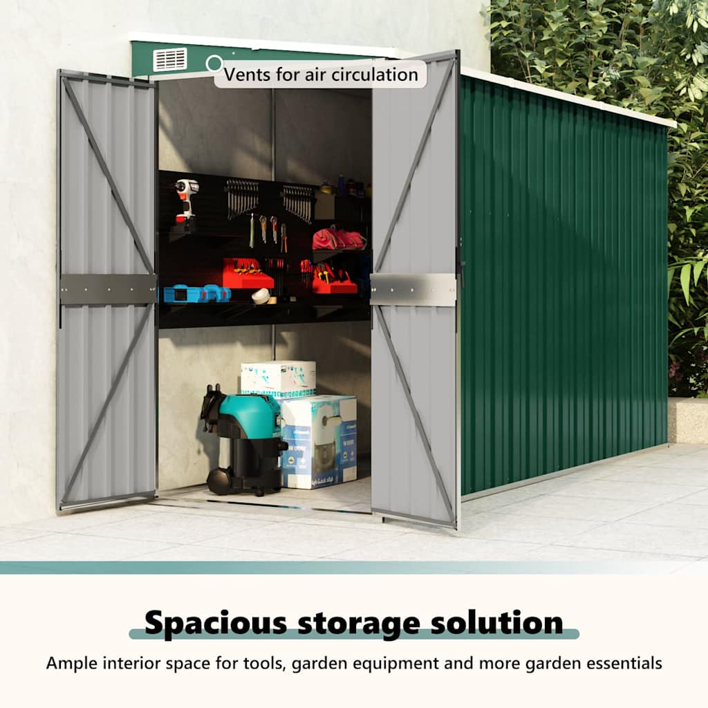 Αποθήκη Κήπου Επιτοίχια Πράσινη 118x288x178 εκ από Γαλβ. Ατσάλι