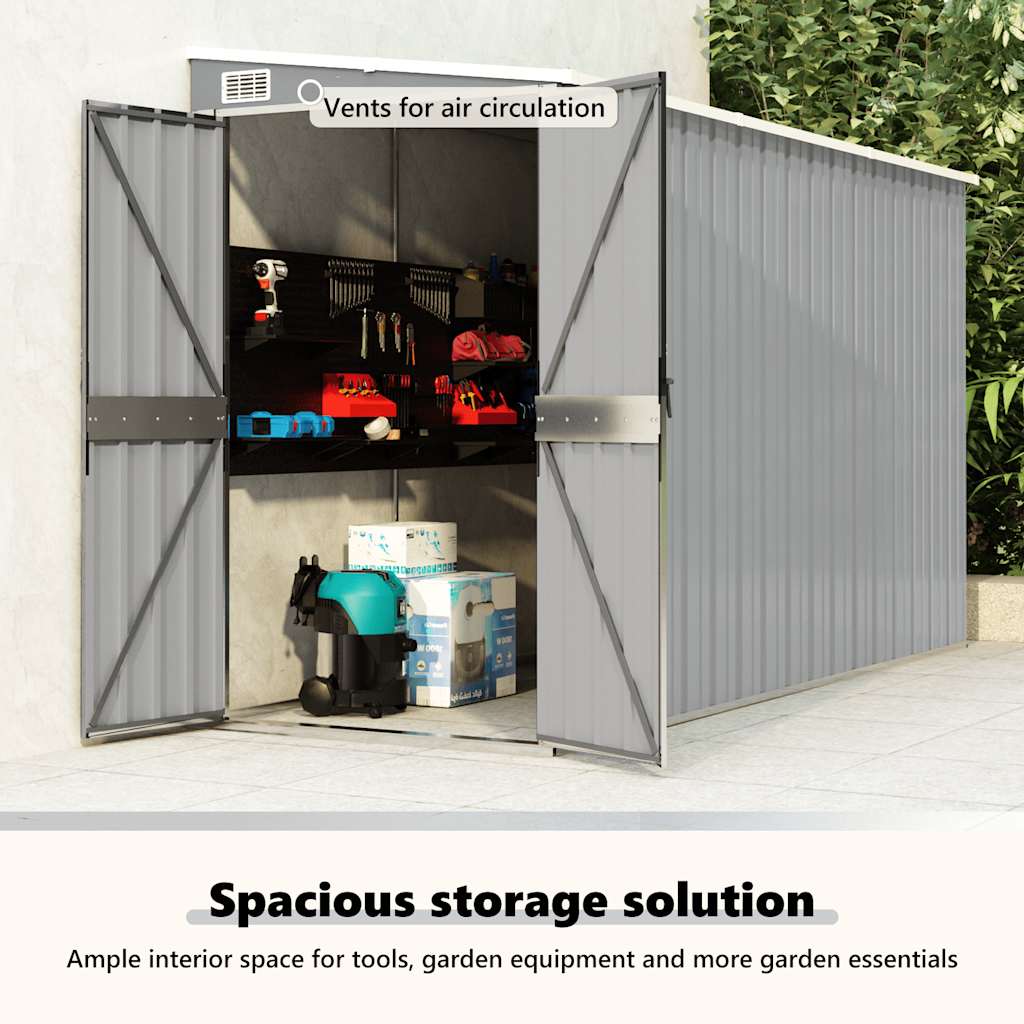 Αποθήκη Κήπου Επιτοίχια Γκρι 118x288x178 εκ από Γαλβ. Ατσάλι - Pakobazaar