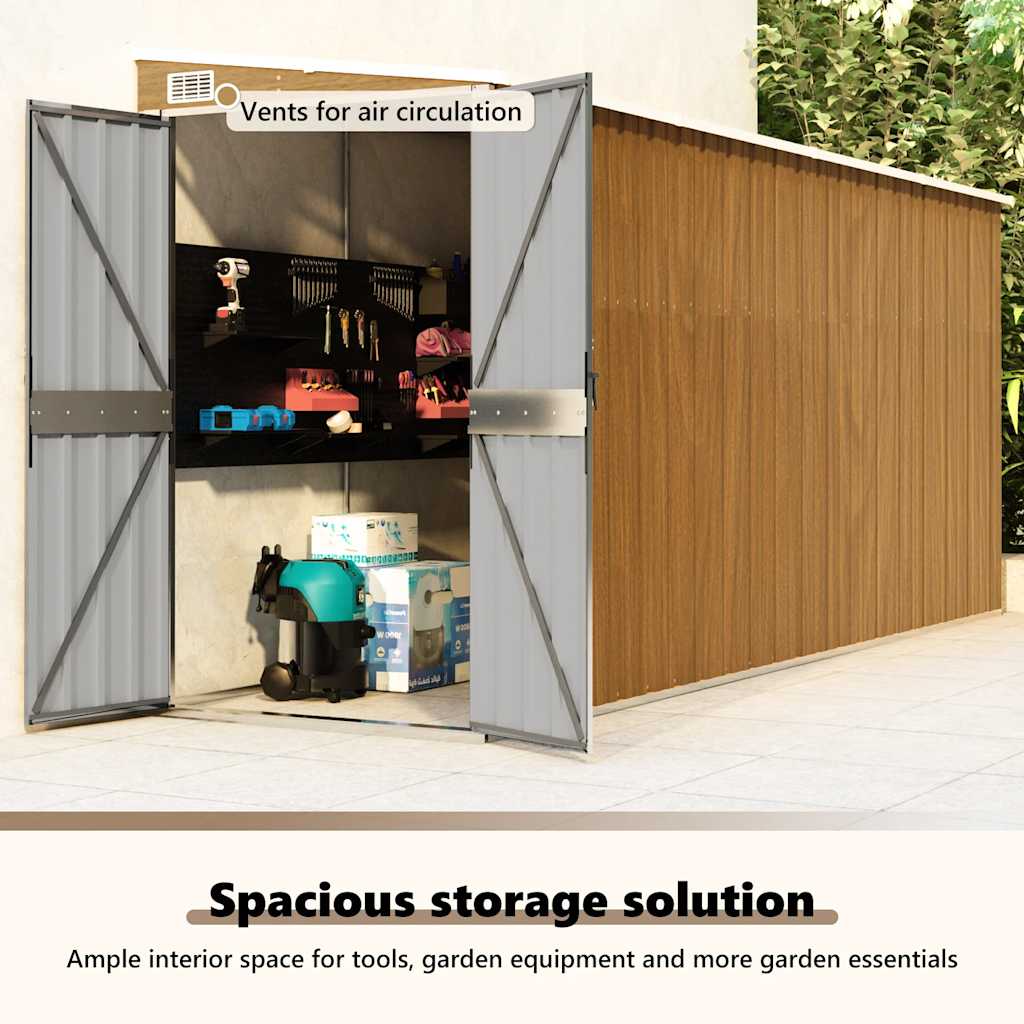 Επιτοίχια Αποθήκη Κήπου Καφέ 118x382x178 εκ. από Γαλβανισμένο Ατσάλι