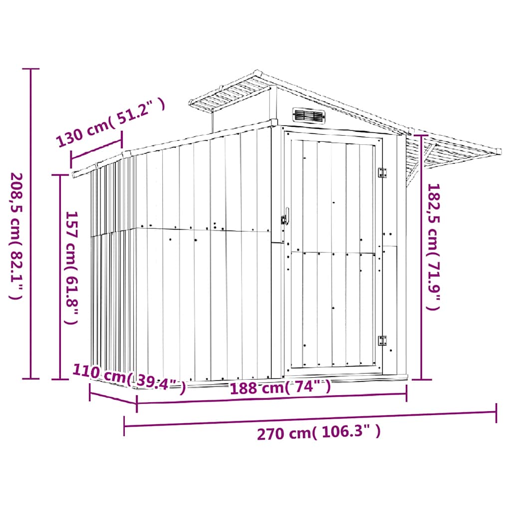Αποθήκη Κήπου Καφέ 270x130x208,5 εκ. από Γαλβανισμένο Ατσάλι
