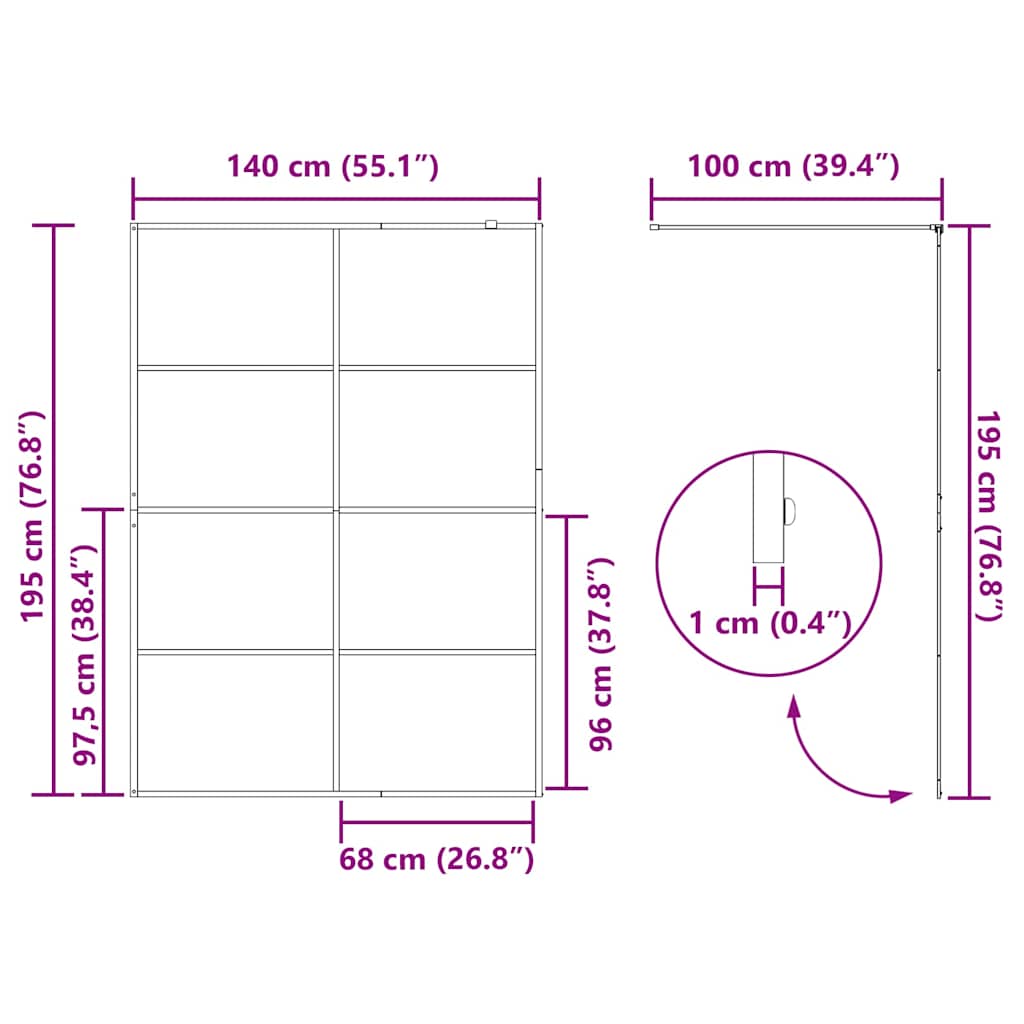 Διαχωριστικό Ντουζιέρας Διαφανές Μαύρο 140 x 195 εκ. Γυαλί ESG - PAKOBAZAAR
