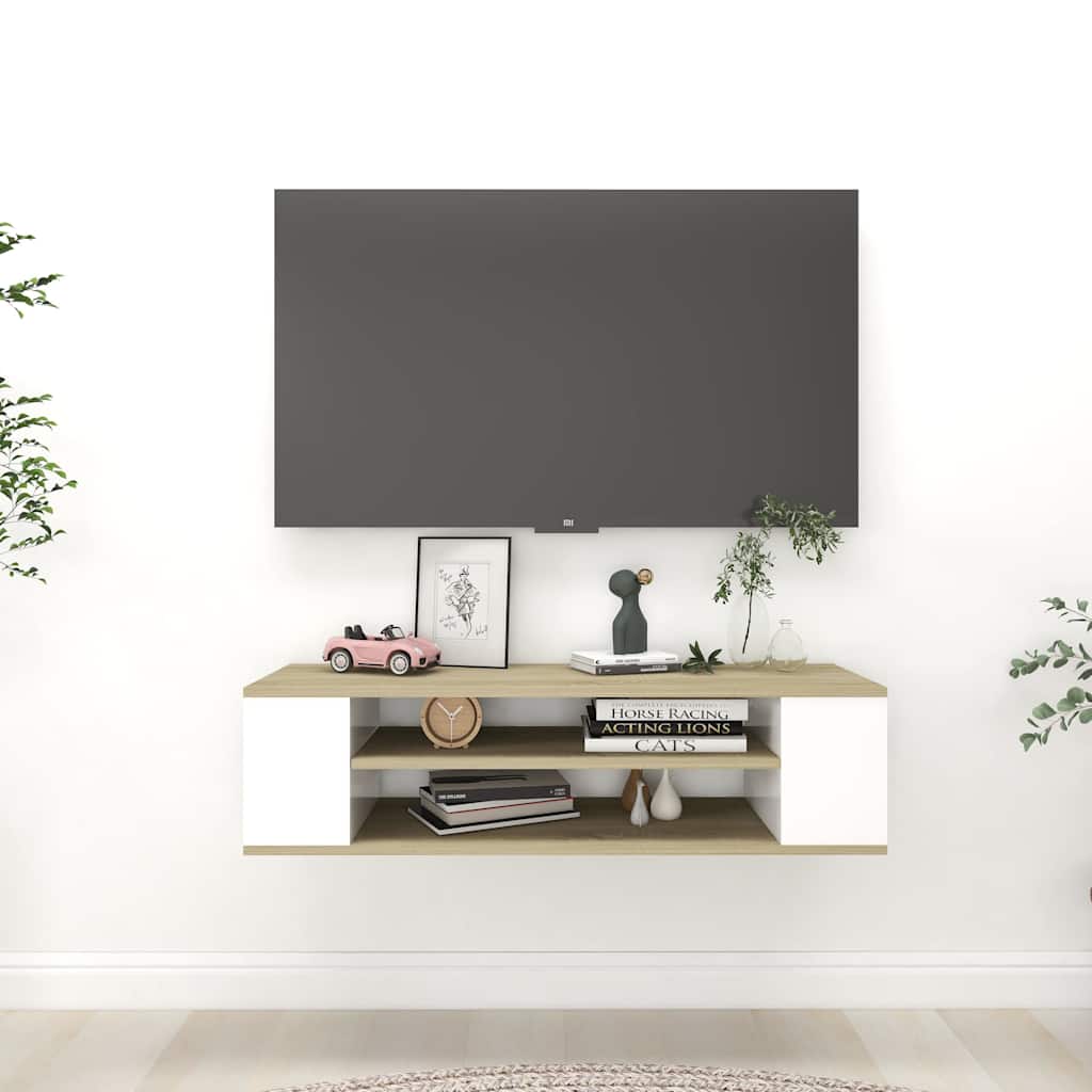 Έπιπλο Τηλεόρασης Λευκό/Sonoma Δρυς 100x30x26,5 εκ. Επεξ. Ξύλο