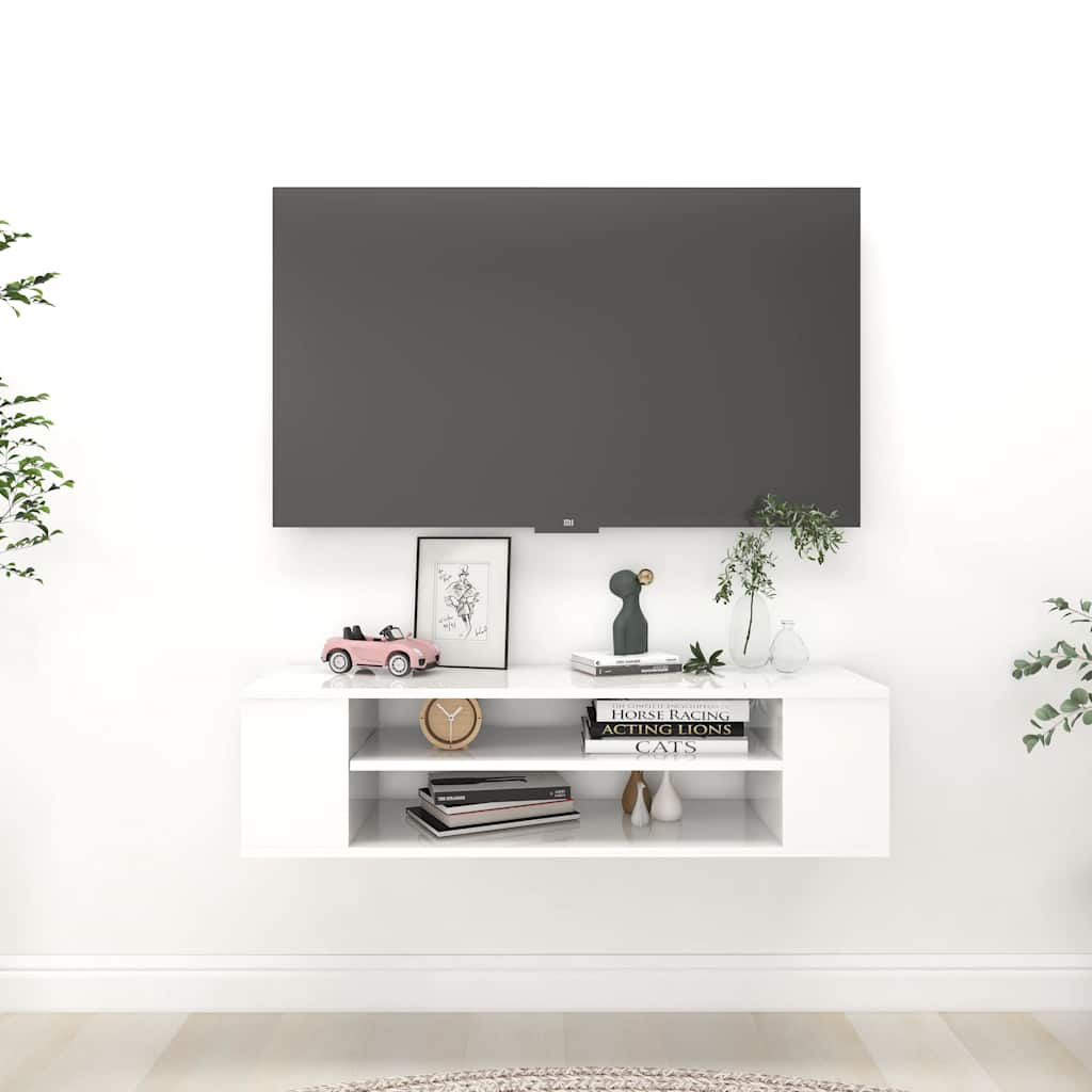 Έπιπλο Τηλεόρασης Κρεμαστό Γυαλ Λευκό 100x30x26,5εκ Επεξ. Ξύλο