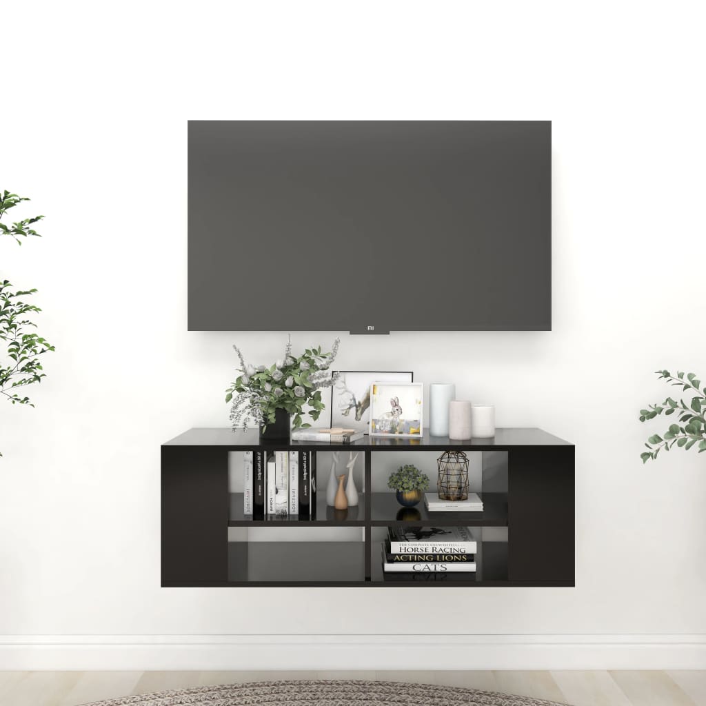 Έπιπλο Τηλεόρασης Κρεμαστό Μαύρο 102x35x35 εκ από Επεξ. Ξύλο