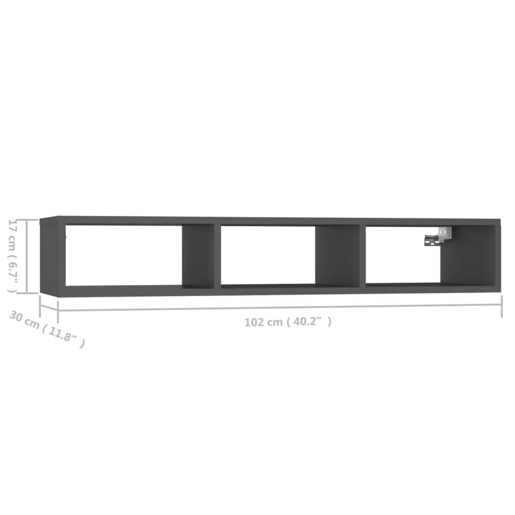 Ραφιέρα Τοίχου Γκρι 102 x 30 x 17 εκ. από Επεξ. Ξύλο