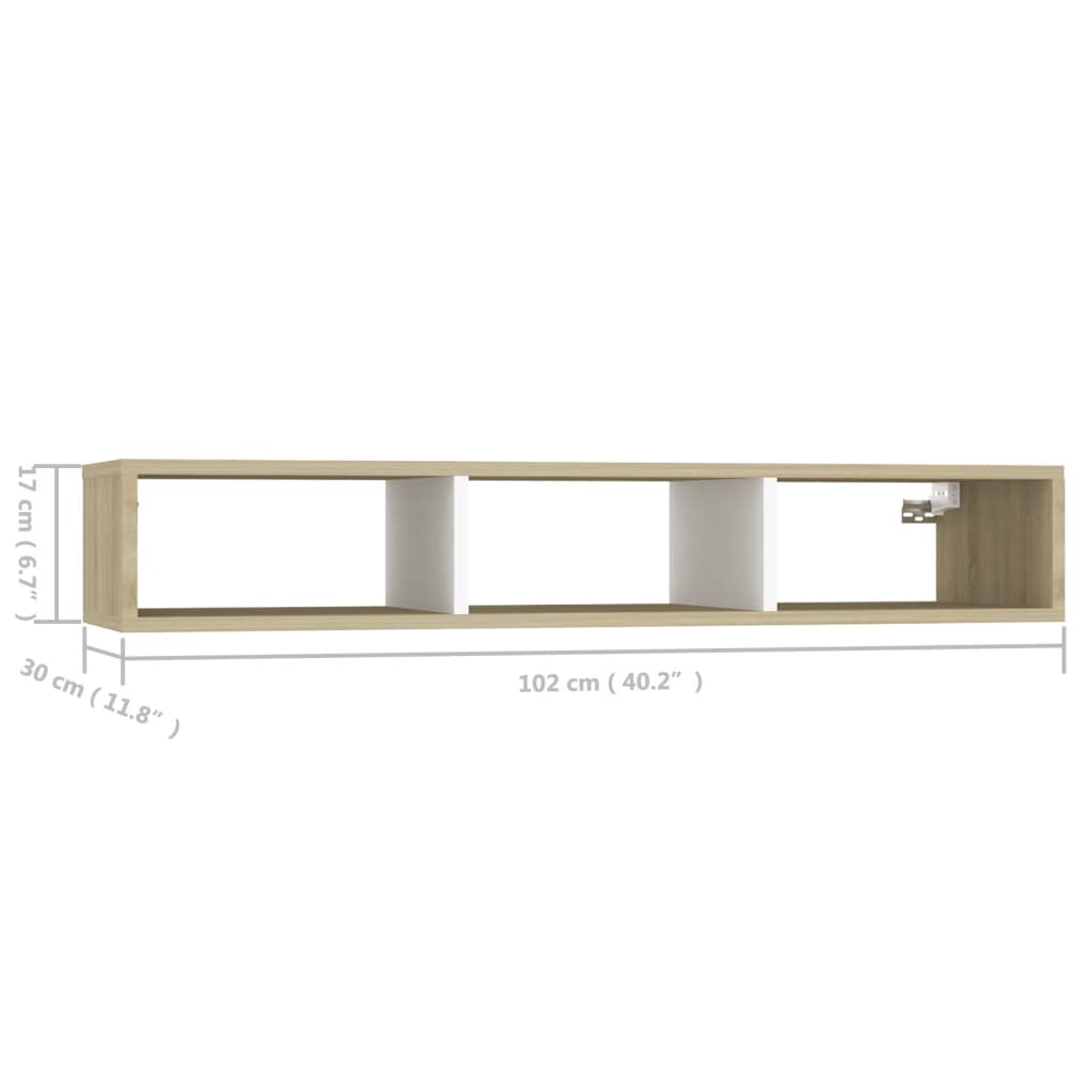 Ραφιέρα Τοίχου Λευκό/Sonoma Δρυς 102x30x17 εκ. από Επεξ. Ξύλο
