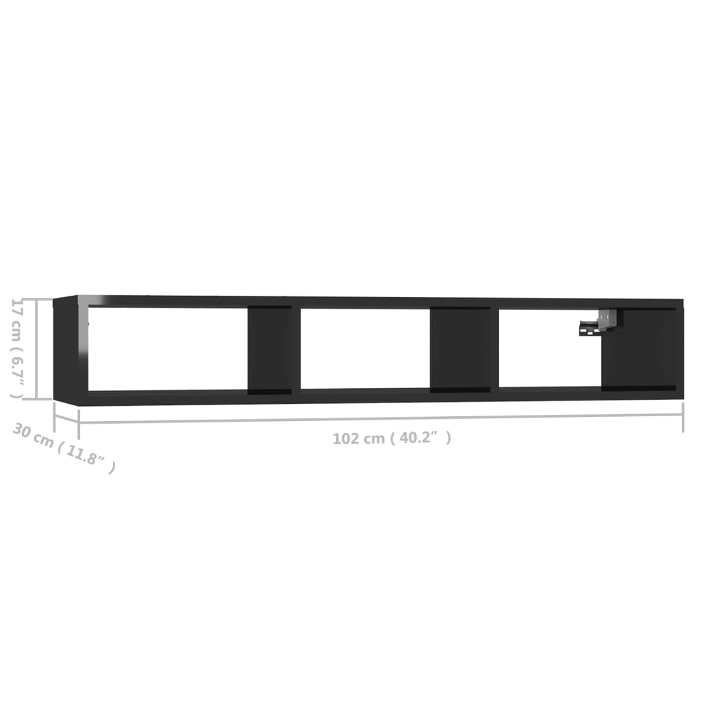 Ραφιέρα Τοίχου Γυαλιστερό Μαύρο 102x30x17 εκ. από Επεξ. Ξύλο
