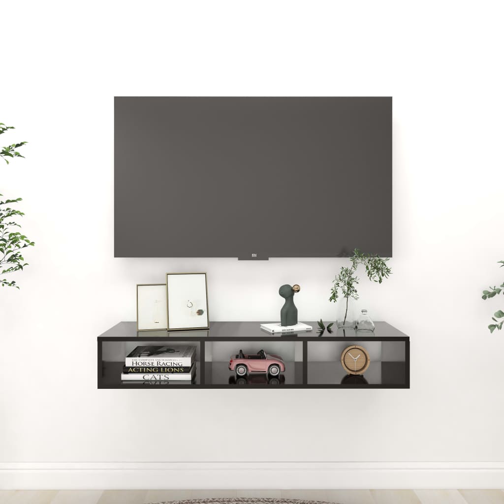 Ραφιέρα Τοίχου Γυαλιστερό Μαύρο 102x30x17 εκ. από Επεξ. Ξύλο
