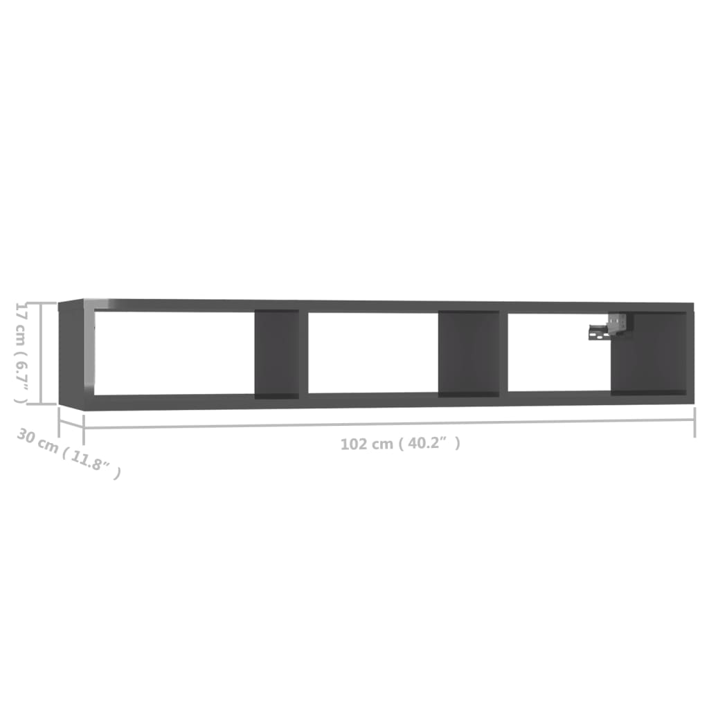 Ραφιέρα Τοίχου Γυαλιστερό Γκρι 102x30x17 εκ. από Επεξ. Ξύλο