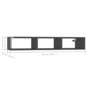 Ραφιέρα Τοίχου Γυαλιστερό Γκρι 102x30x17 εκ. από Επεξ. Ξύλο