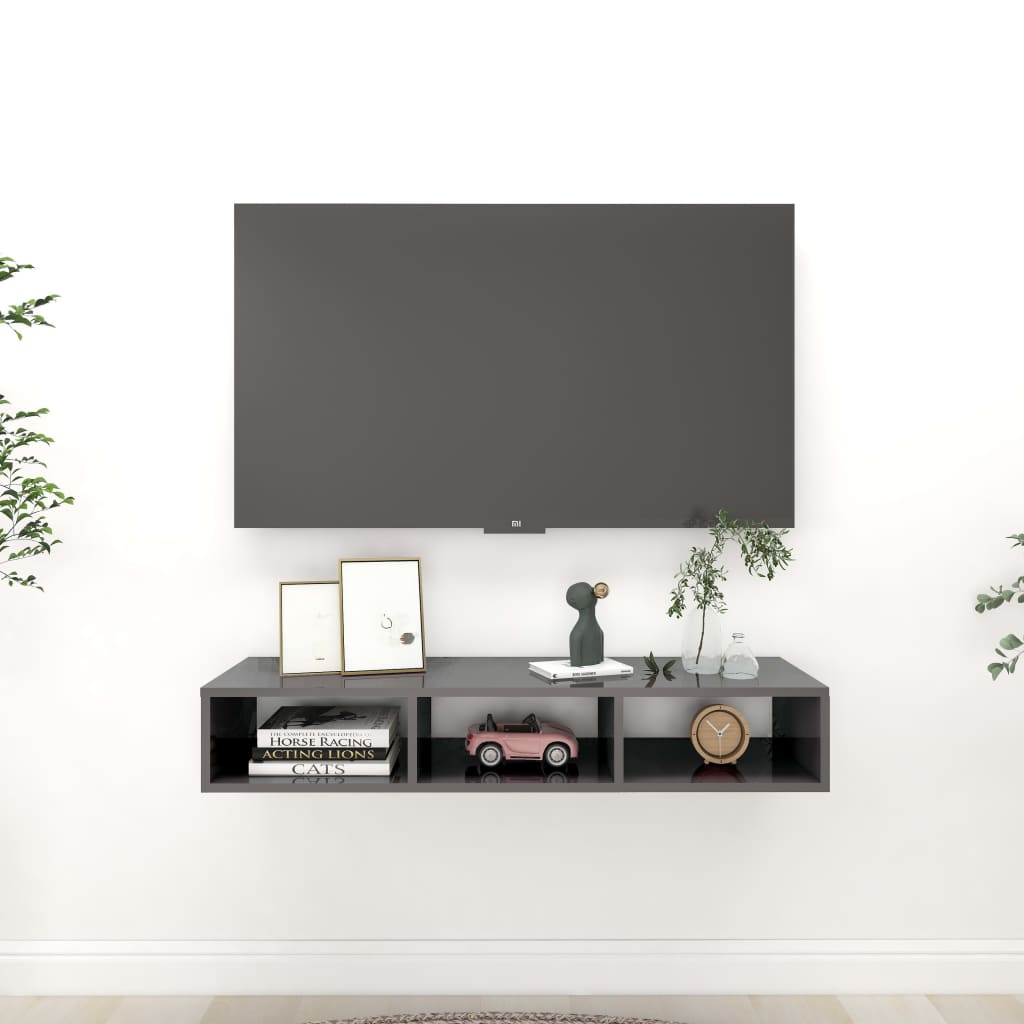 Ραφιέρα Τοίχου Γυαλιστερό Γκρι 102x30x17 εκ. από Επεξ. Ξύλο