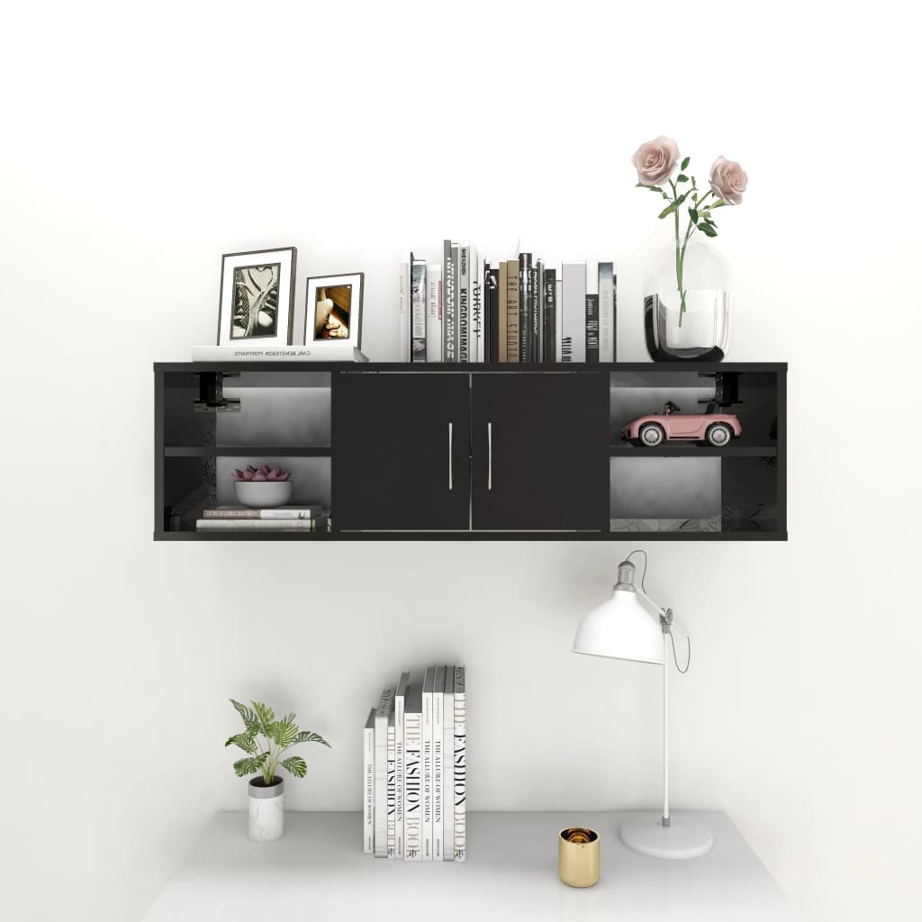 Ραφιέρα Τοίχου Γυαλιστερό Μαύρο 102x30x29 εκ. από Επεξ. Ξύλο