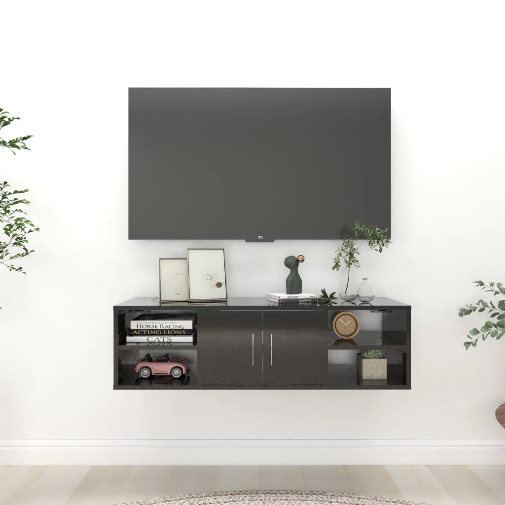 Ραφιέρα Τοίχου Γυαλιστερό Μαύρο 102x30x29 εκ. από Επεξ. Ξύλο