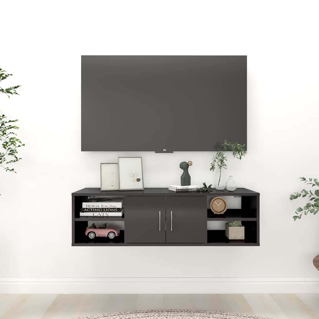 Ραφιέρα Τοίχου Γυαλιστερό Γκρι 102x30x29 εκ. από Επεξ. Ξύλο