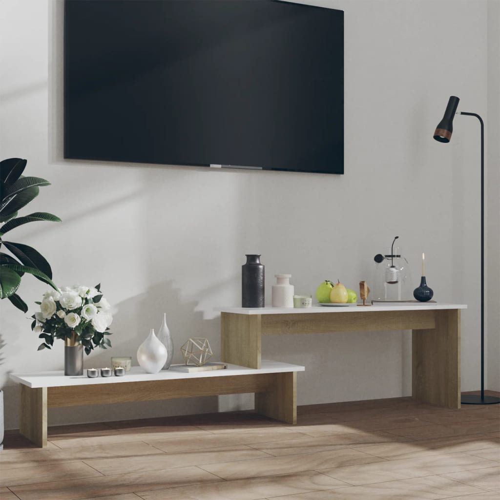 Έπιπλο Τηλεόρασης Sonoma Δρυς/Λευκό 180x30x43εκ από Επεξ. Ξύλο