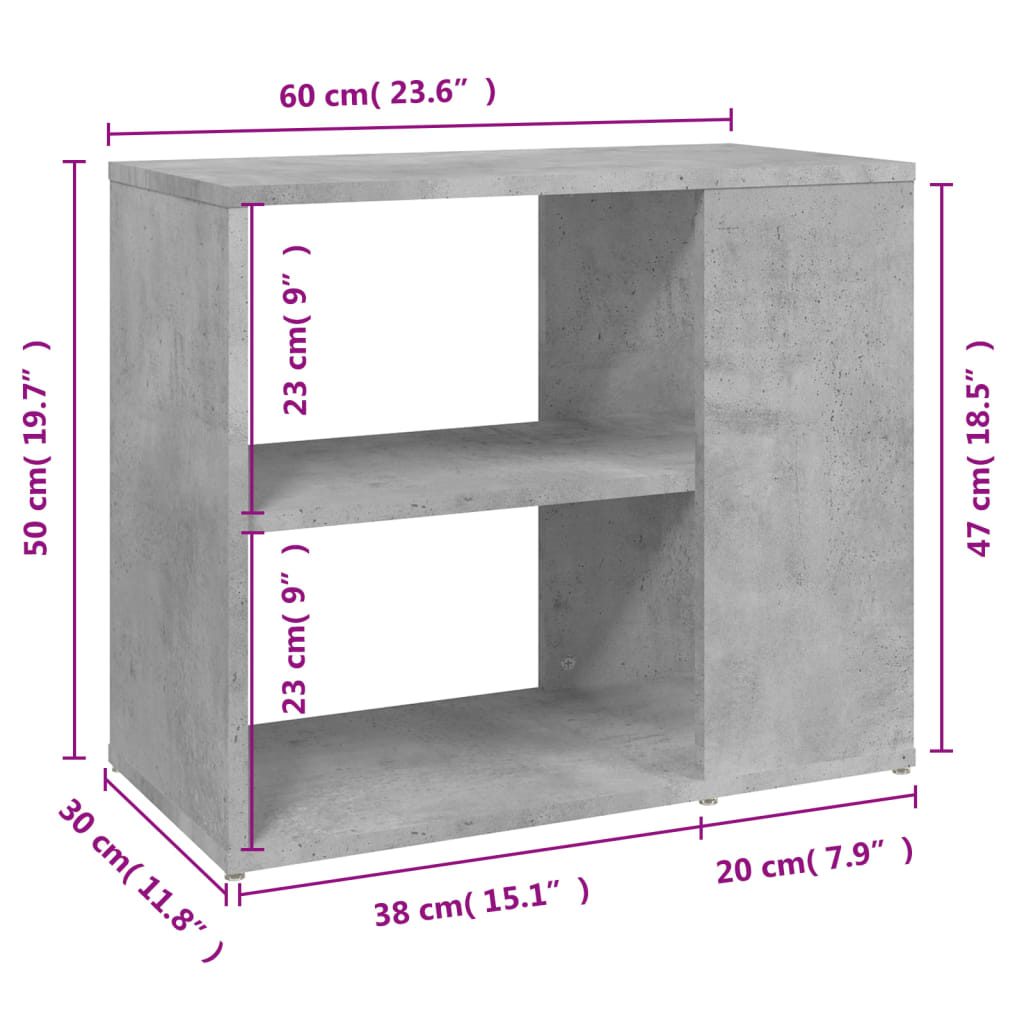 Βοηθητικό Ντουλάπι Γκρι Σκυροδέματος 60x30x50 εκ. Επεξ. Ξύλο - Pakobazaar