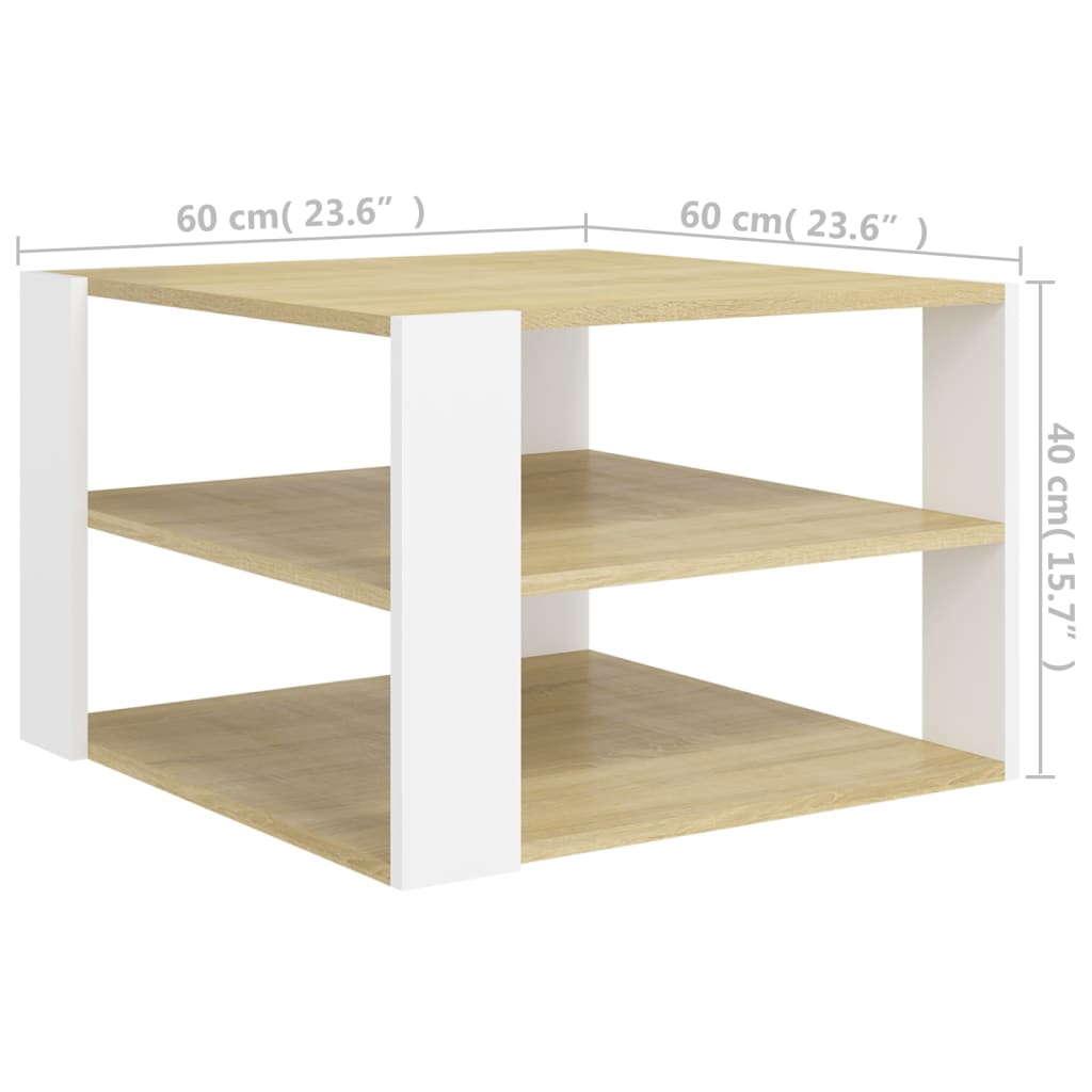 Τραπεζάκι Σαλονιού Λευκό/Sonoma Δρυς 60x60x40 εκ. Μοριοσανίδα