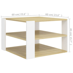 Τραπεζάκι Σαλονιού Λευκό/Sonoma Δρυς 60x60x40 εκ. Μοριοσανίδα