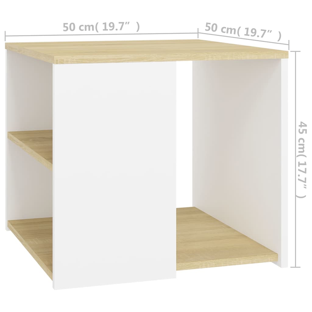 Τραπέζι Βοηθητικό Λευκό/Sonoma Δρυς 50x50x45 εκ. Μοριοσανίδα
