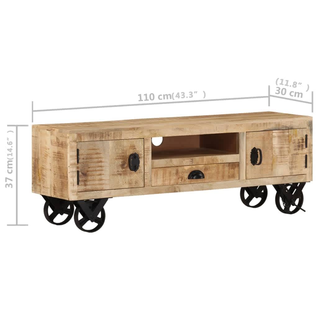 Έπιπλο Τηλεόρασης με Ροδάκια 110x30x37 εκ. Ακατέργ. Ξύλο Μάνγκο