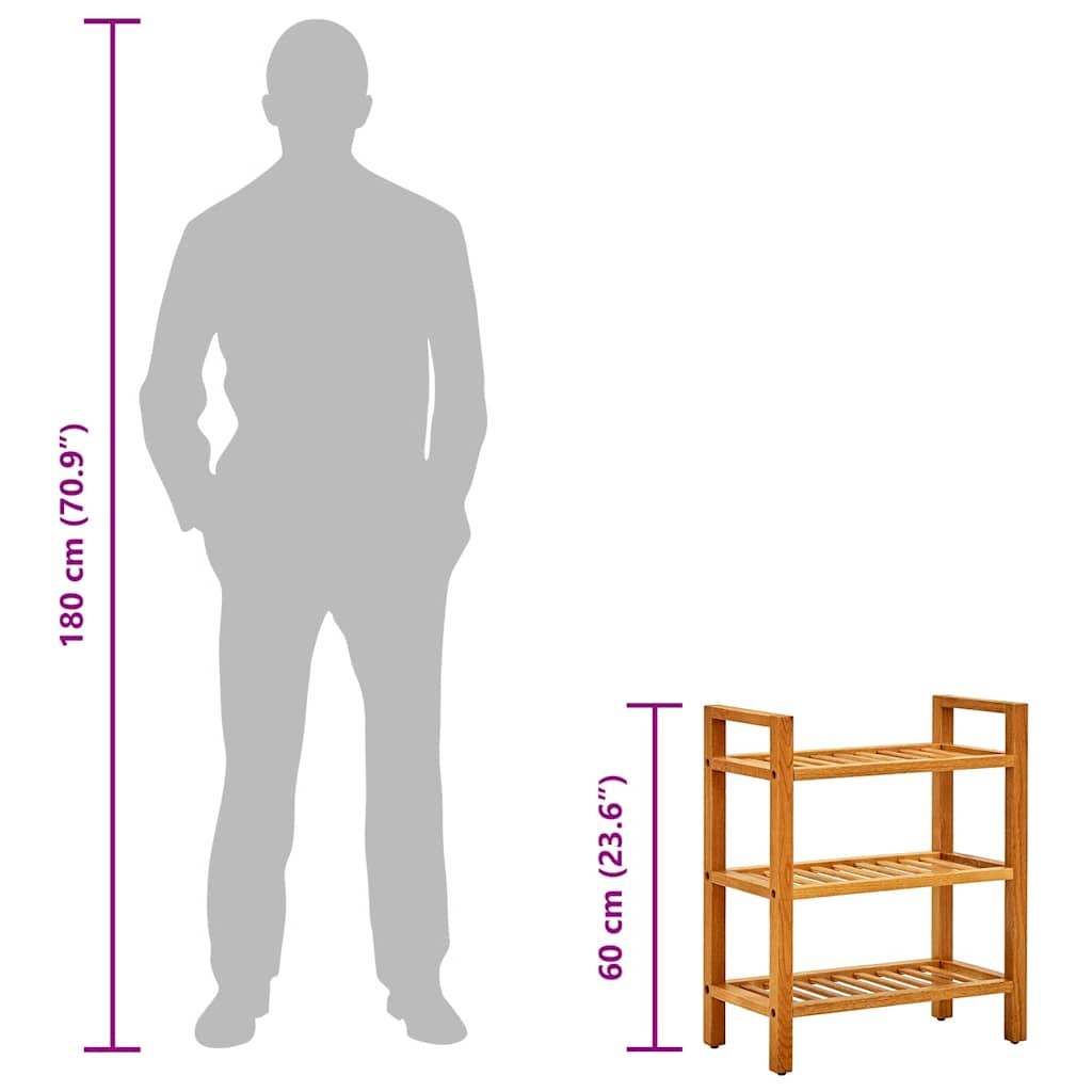 Παπουτσοθήκη με 3 Ράφια 50 x 27 x 60 εκ. από Μασίφ Ξύλο Δρυός - Pakobazaar