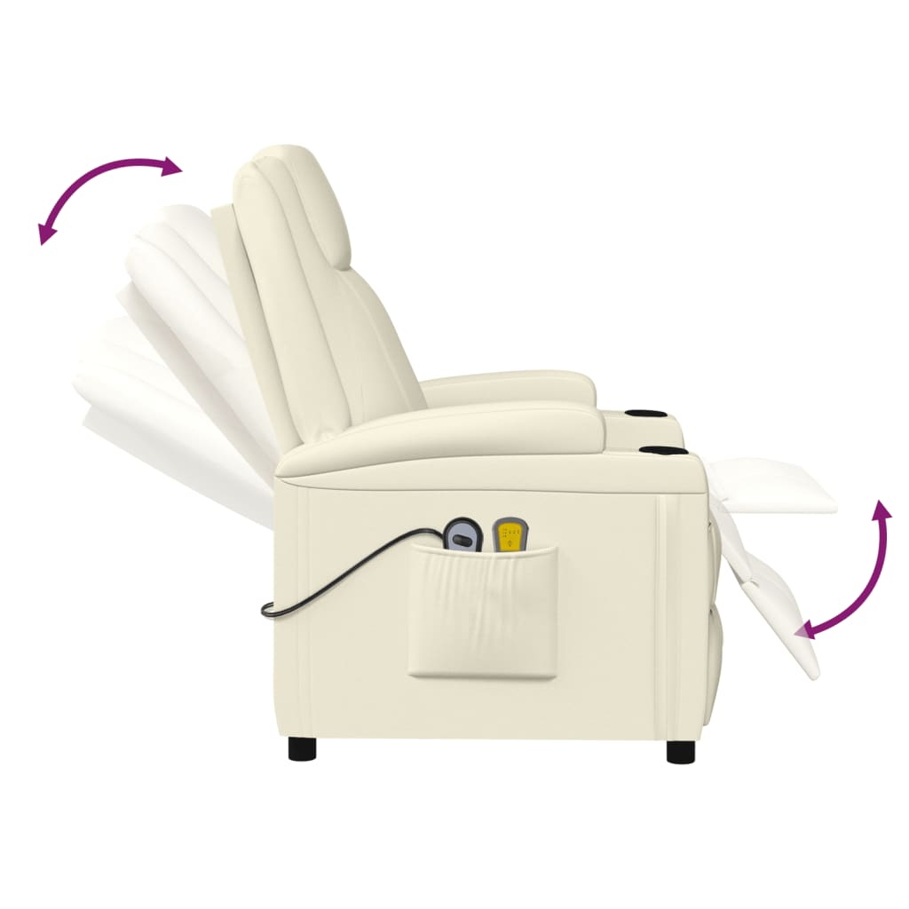 Πολυθρόνα Μασάζ Ηλεκτρική Κρεμ από Συνθετικό Δέρμα - PAKOBAZAAR