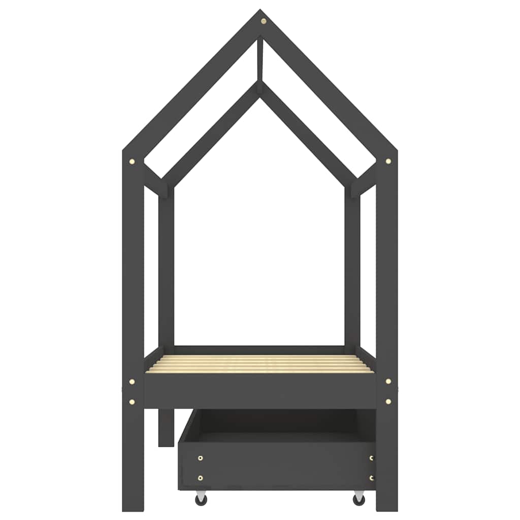 Πλαίσιο Κρεβατιού Παιδικό με Συρτάρι Σκ. Γκρι 70x140 εκ. Πεύκο