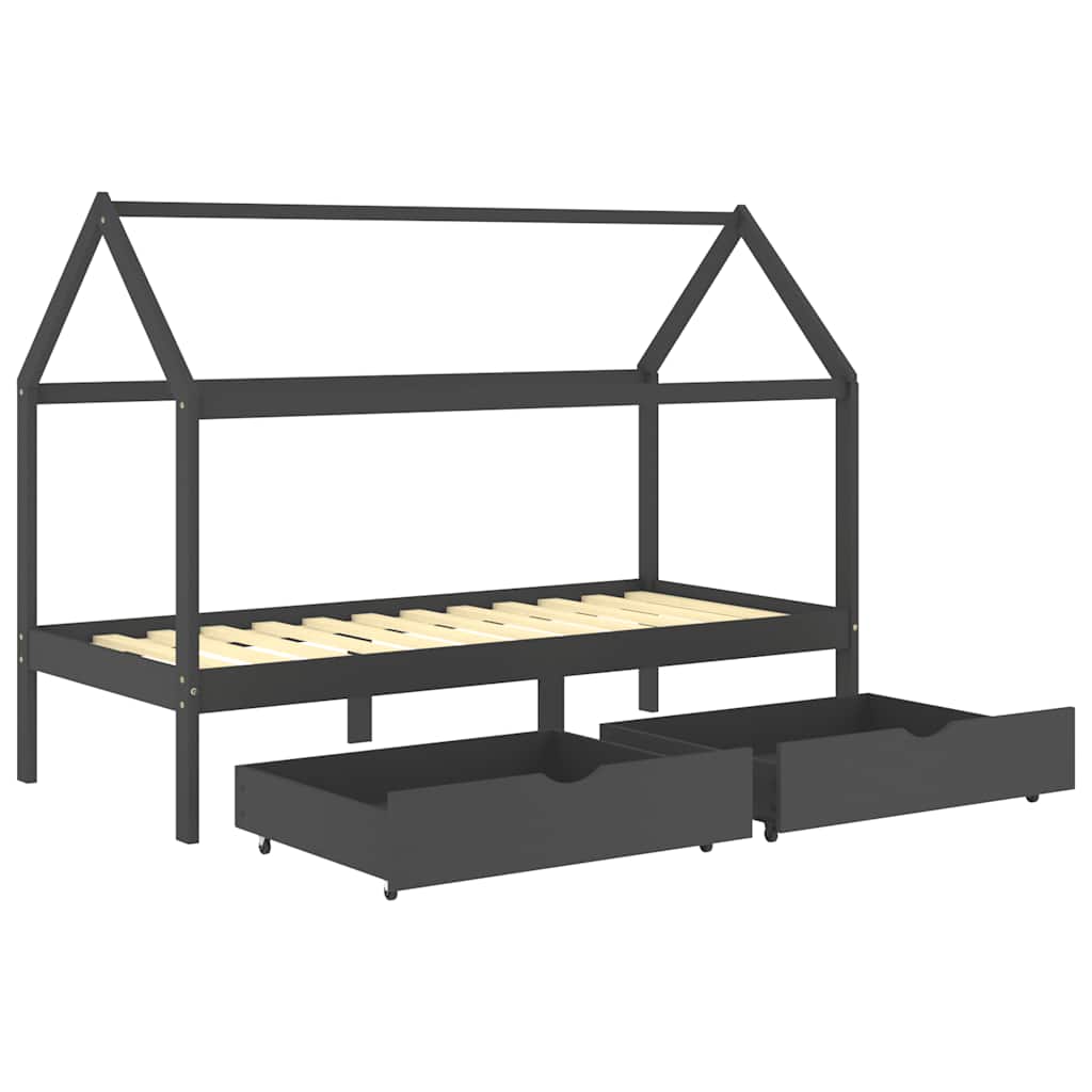 Πλαίσιο Κρεβατιού Παιδ. Σκ. Γκρι 90x200εκ από Πεύκο & Συρτάρια