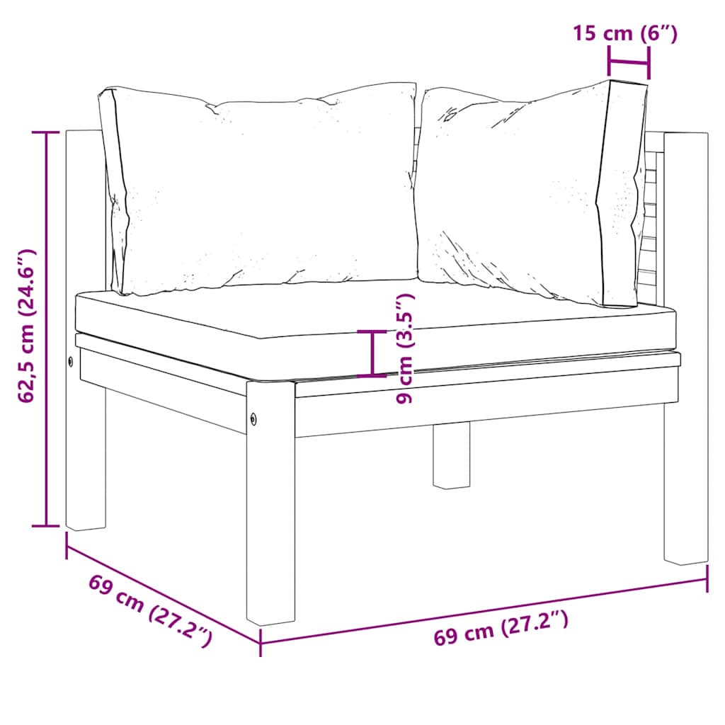 Καναπέδες Γωνιακοί 2 τεμ. Μασίφ Ξύλο Ακακίας Σκ. Γκρι Μαξιλάρια