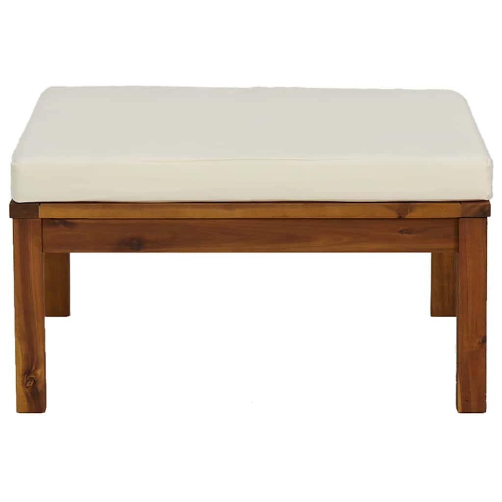 Υποπόδιο από Μασίφ Ξύλο Ακακίας με Λευκό Κρεμ Μαξιλάρι