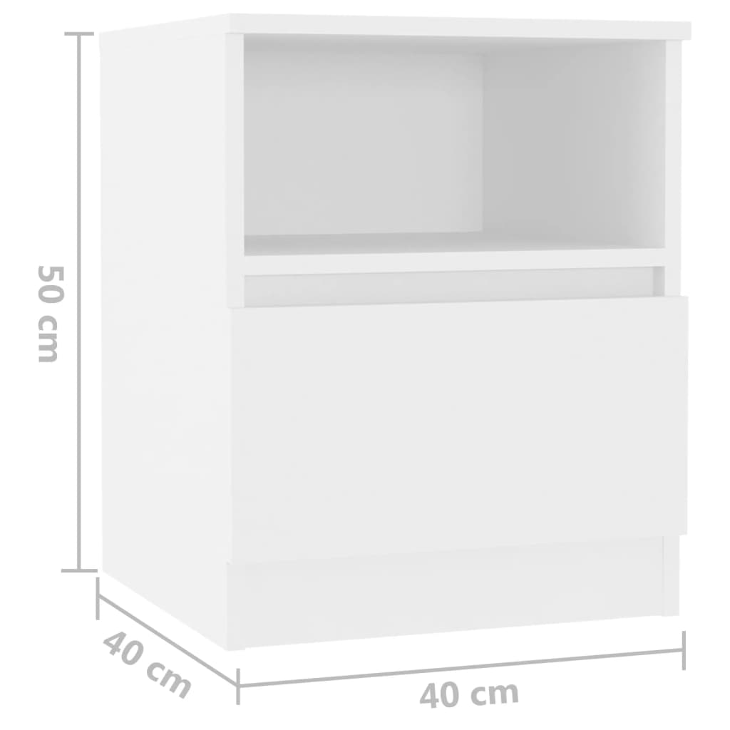 Κομοδίνα 2 τεμ. Λευκά 40 x 40 x 50 εκ. από Επεξ. Ξύλο