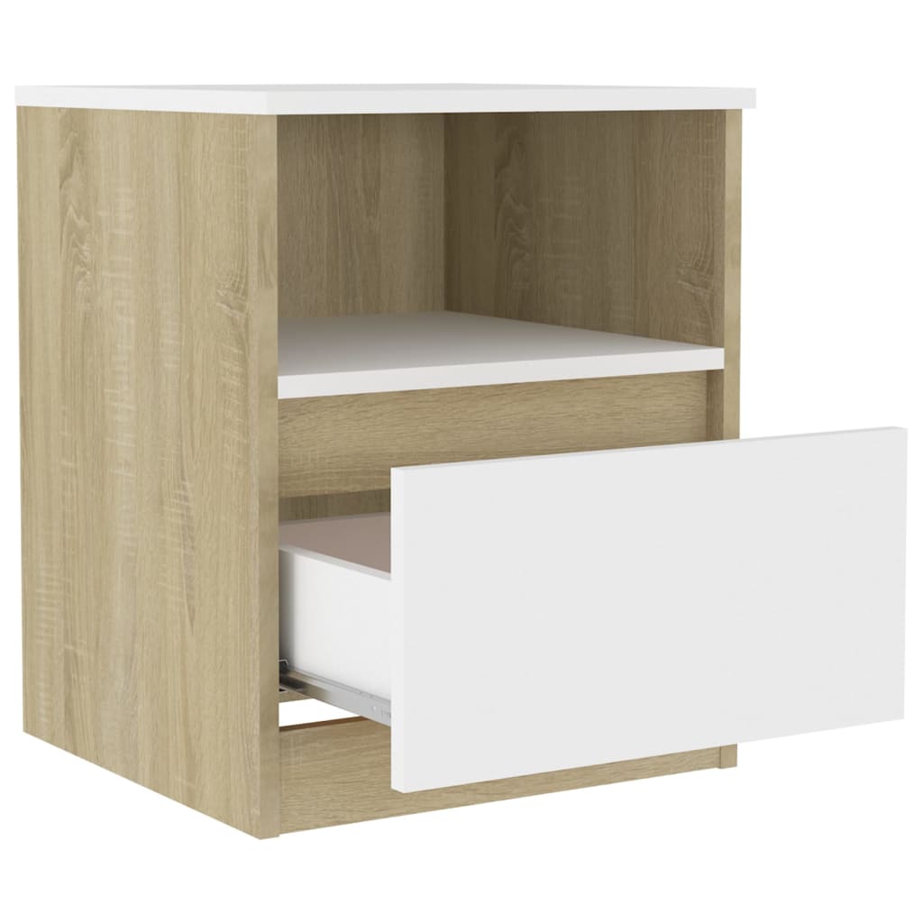 Κομοδίνο Λευκό και Sonoma Δρυς 40 x 40 x 50 εκ. από Μοριοσανίδα